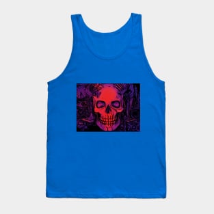 Skull Purple Death Goth Red Grin Horns Design Tank Top